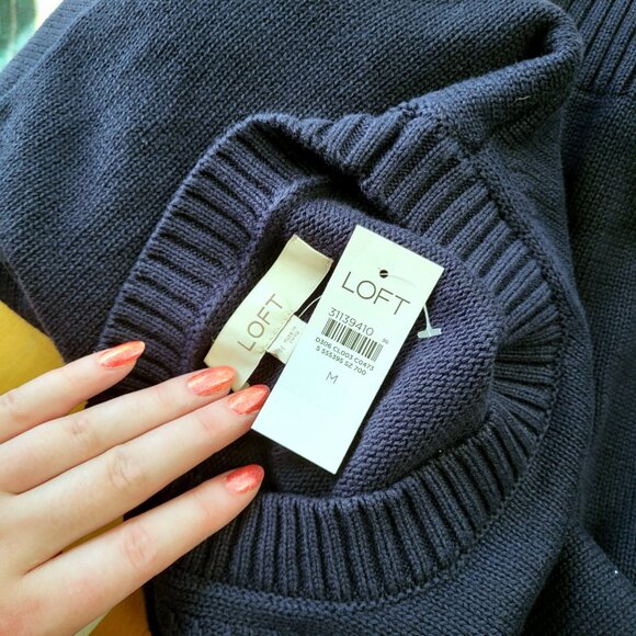 NWT Loft Oversized Navy Knit Sweater Cherry Print Size M / Medium L / Large - Picture 4 of 5